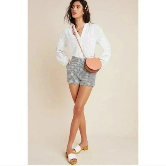 Anthropologie High Waist Multicolored Cotton Blend Georgie Scalloped Shorts(4) - Picture 2 of 11